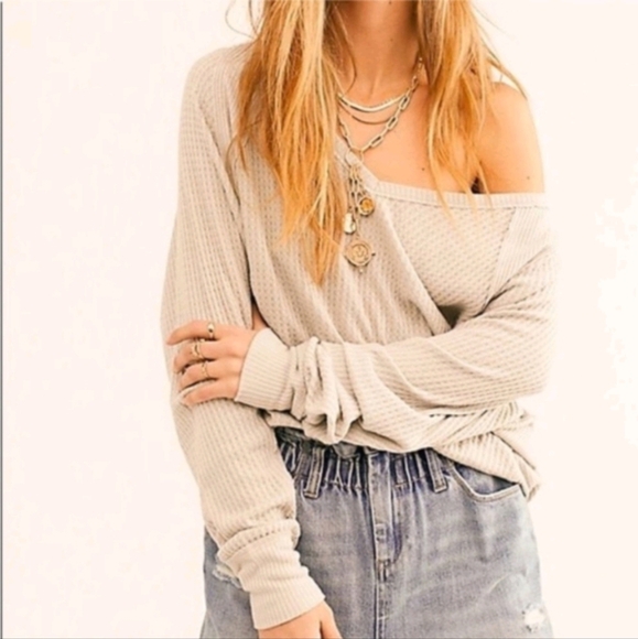 NWT Free People We The Free Santa Clara Thermal Top in toasted oats sz M - Picture 1 of 9